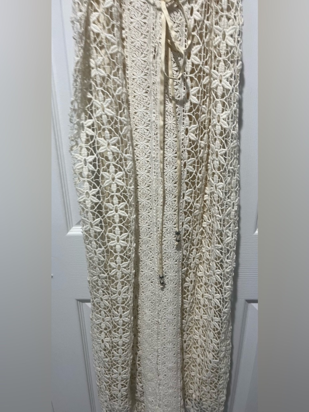 Vintage Meghan LA Cream Crochet Maxi Dress with Belt - Picture 4 of 6